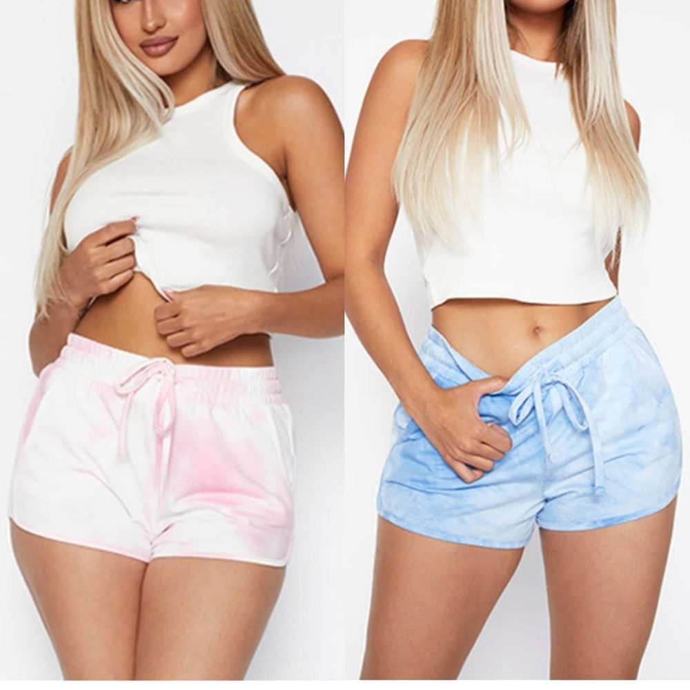 YMI Women's Athletic Shorts - Pink and Blue Tie-Dye